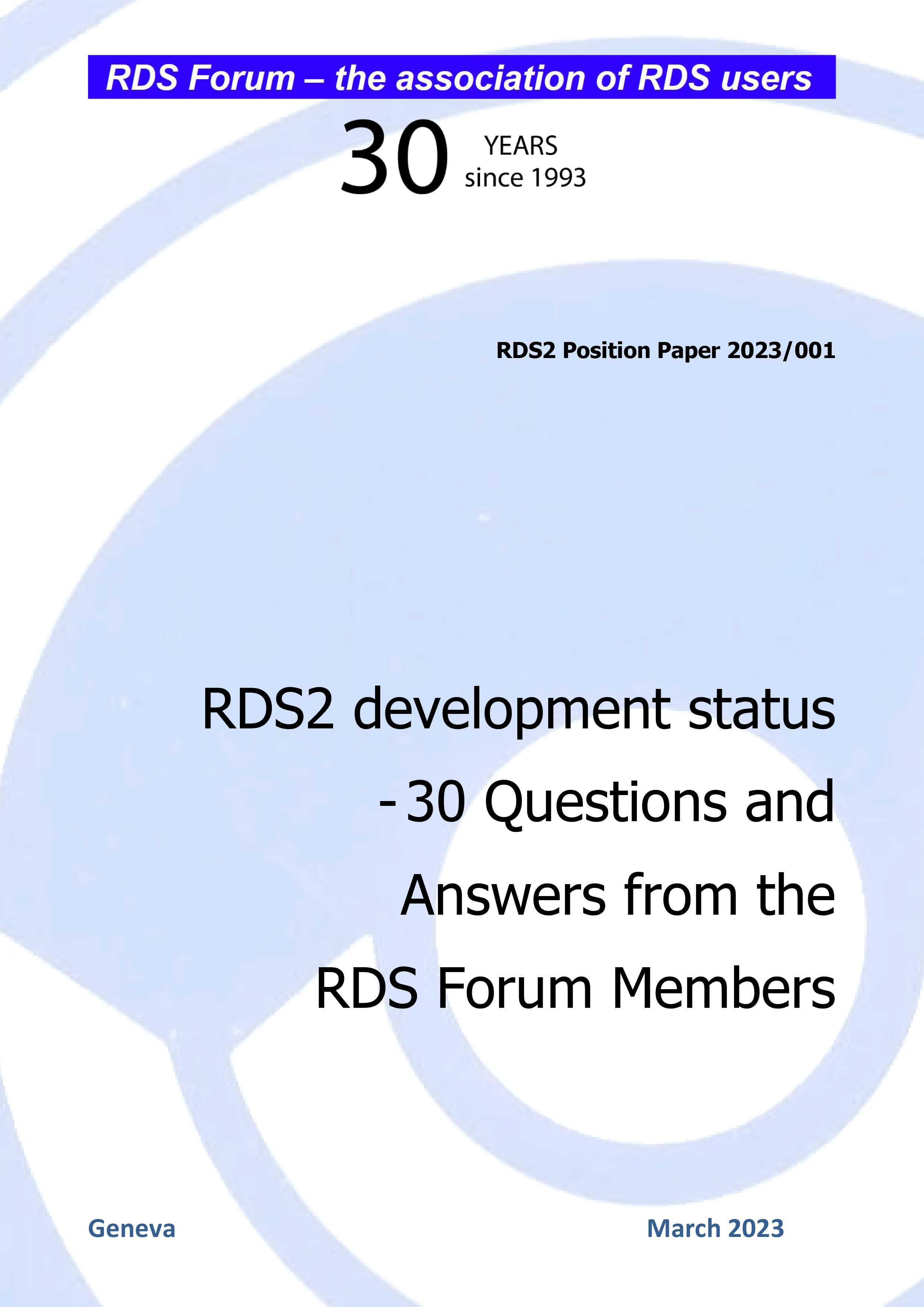 RDS2 position paper front cover